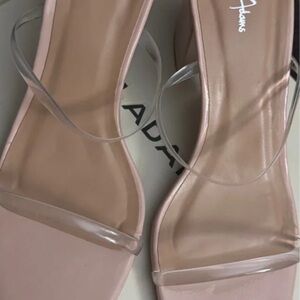 Ami Blush Pink Clear-Strap Block Heel Sandals